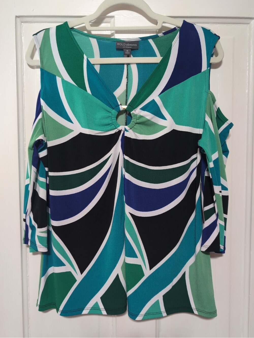 Bold Elements Cut To Curve Cold Shoulder Top Blouse Geometric Woman's XL(1426)A